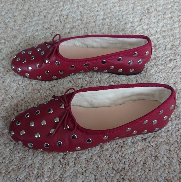 Loeffler Randall Landon Studded Leather Ballerina Flats in Burgundy size 6.5 - Picture 3 of 16